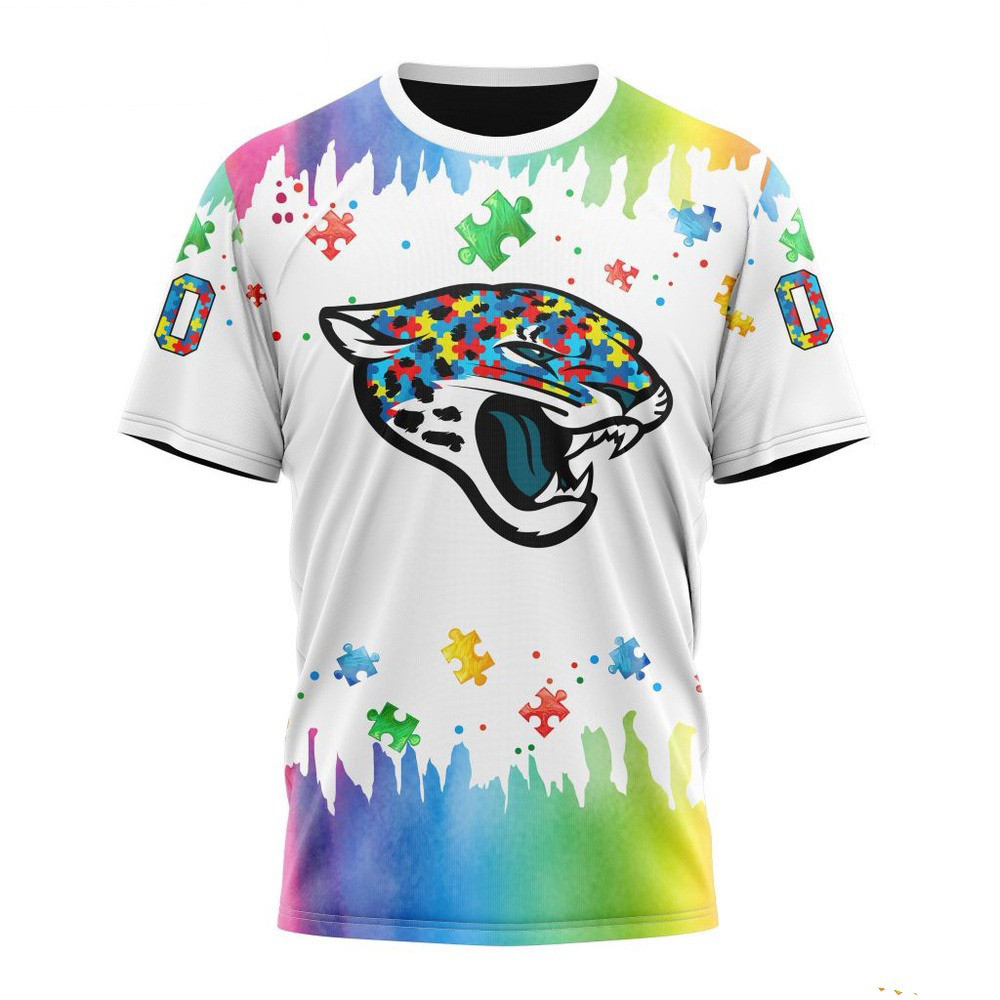 Custom NFL Jacksonville Jaguars Autism Awareness Design 3D T-Shirt Football Related Gifts