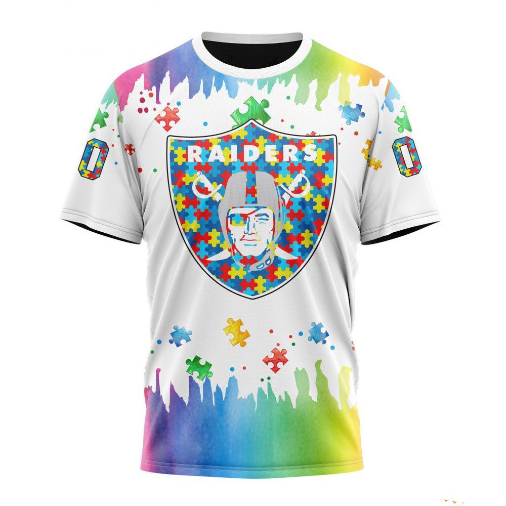 Custom NFL Las Vegas Raiders Autism Awareness Design 3D T-Shirt Football Lovers Gifts