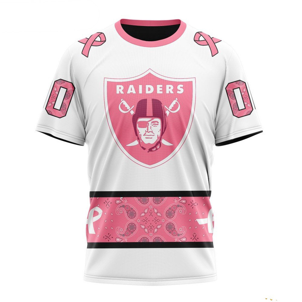 Custom NFL Las Vegas Raiders Pink Design Fight Breast Cancer Shirt Football Themed Gifts