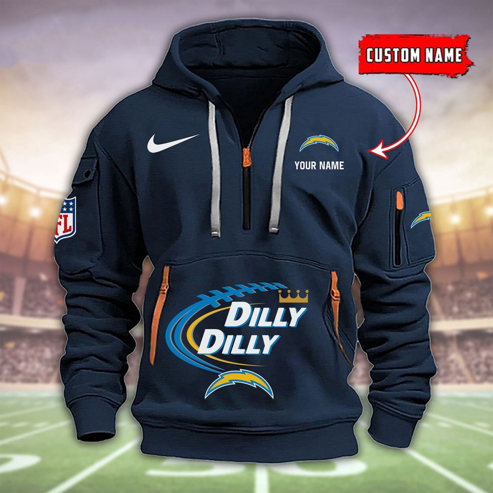 Custom NFL Los Angeles Chargers Dilly Dilly Football Quarter Half Zip Hoodie For Fans