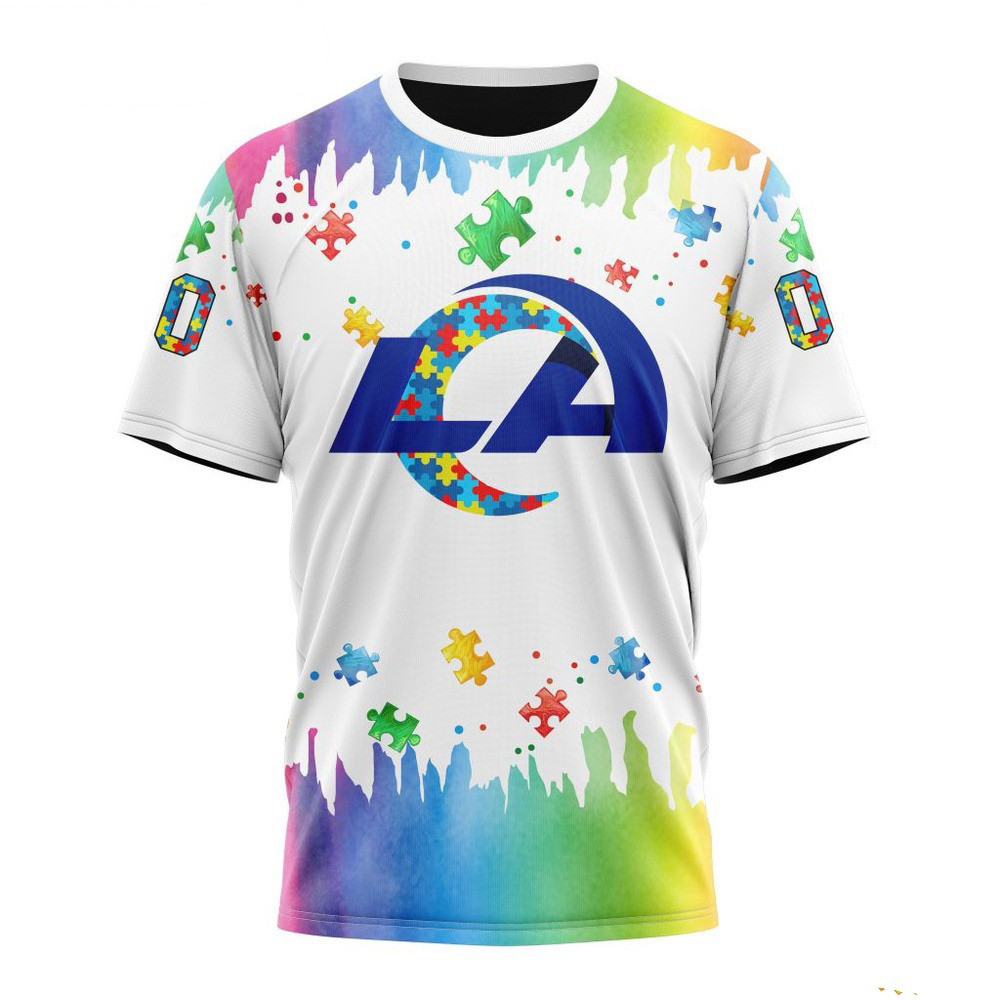 Custom NFL Los Angeles Rams Autism Awareness Design T-Shirt Gift Ideas For Football Lovers
