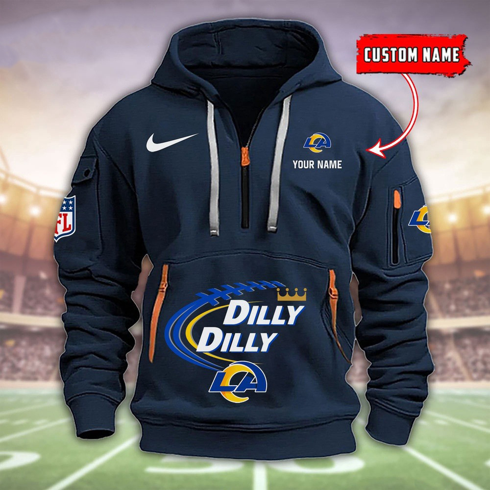 Custom NFL Los Angeles Rams Dilly Dilly Quarter Zip Half Hoodie Football Fans Merch Gifts