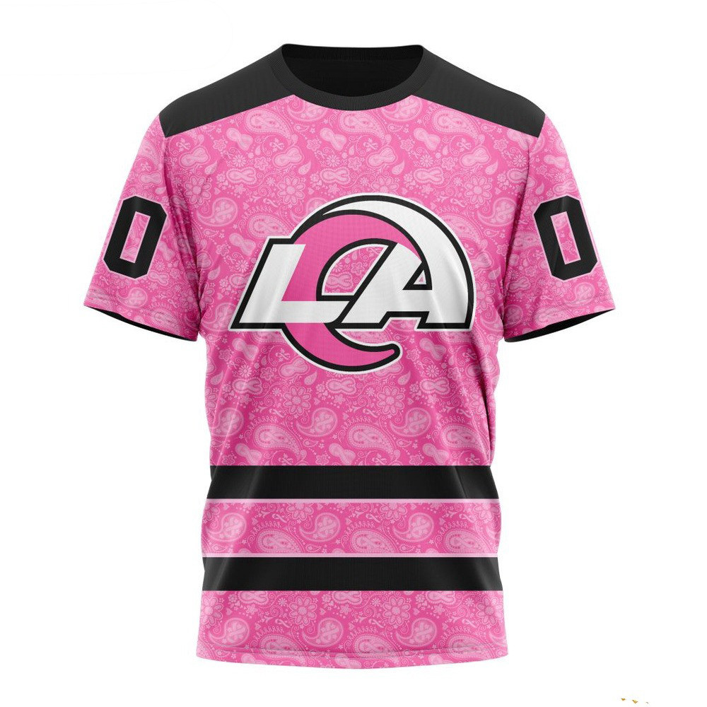 Custom NFL Los Angeles Rams Pink Design Fight Breast Cancer Shirt Football Related Gifts