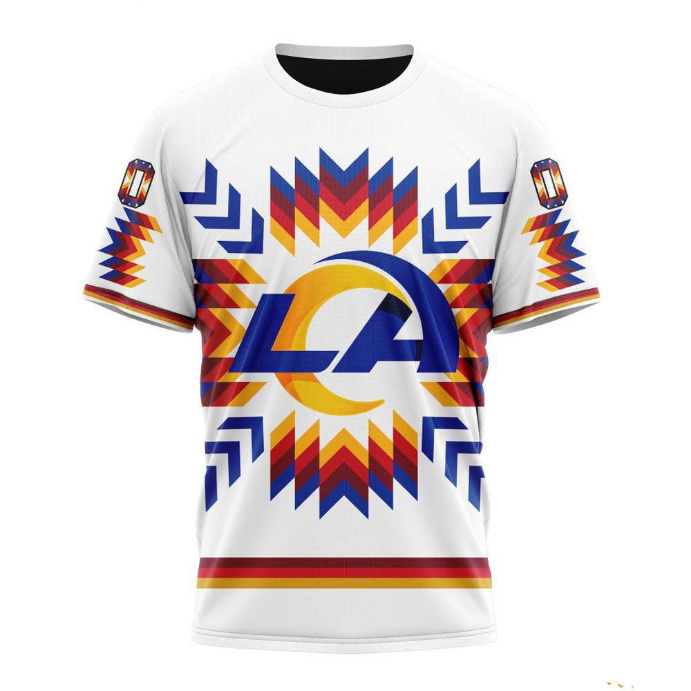 Custom NFL Los Angeles Rams T-Shirt With Native Pattern Presents For Football Lovers