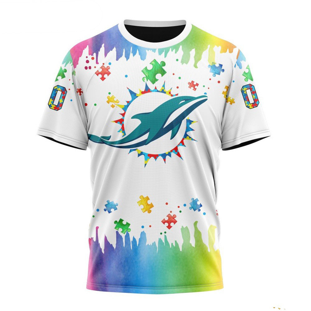 Custom NFL Miami Dolphins Autism Awareness Design T-Shirt Best Gifts For NFL Fans