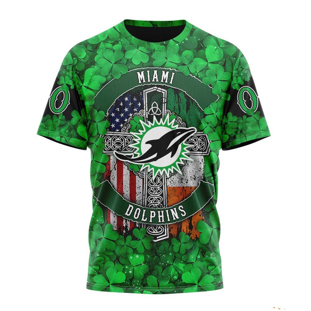 Custom NFL Miami Dolphins St Patrick's Day Design T-Shirt Football Related Gifts