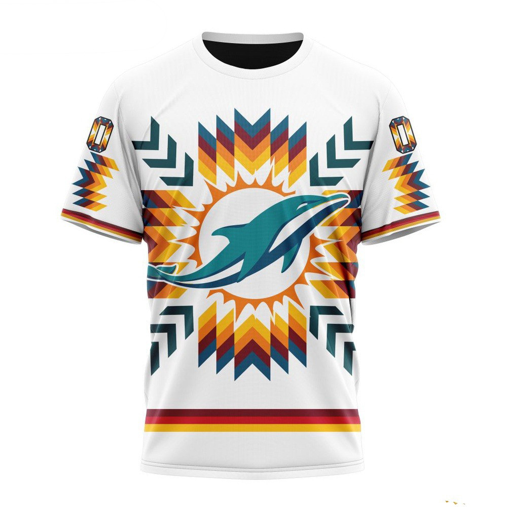 Custom NFL Miami Dolphins T-Shirt With Native Pattern Football Themed Gifts