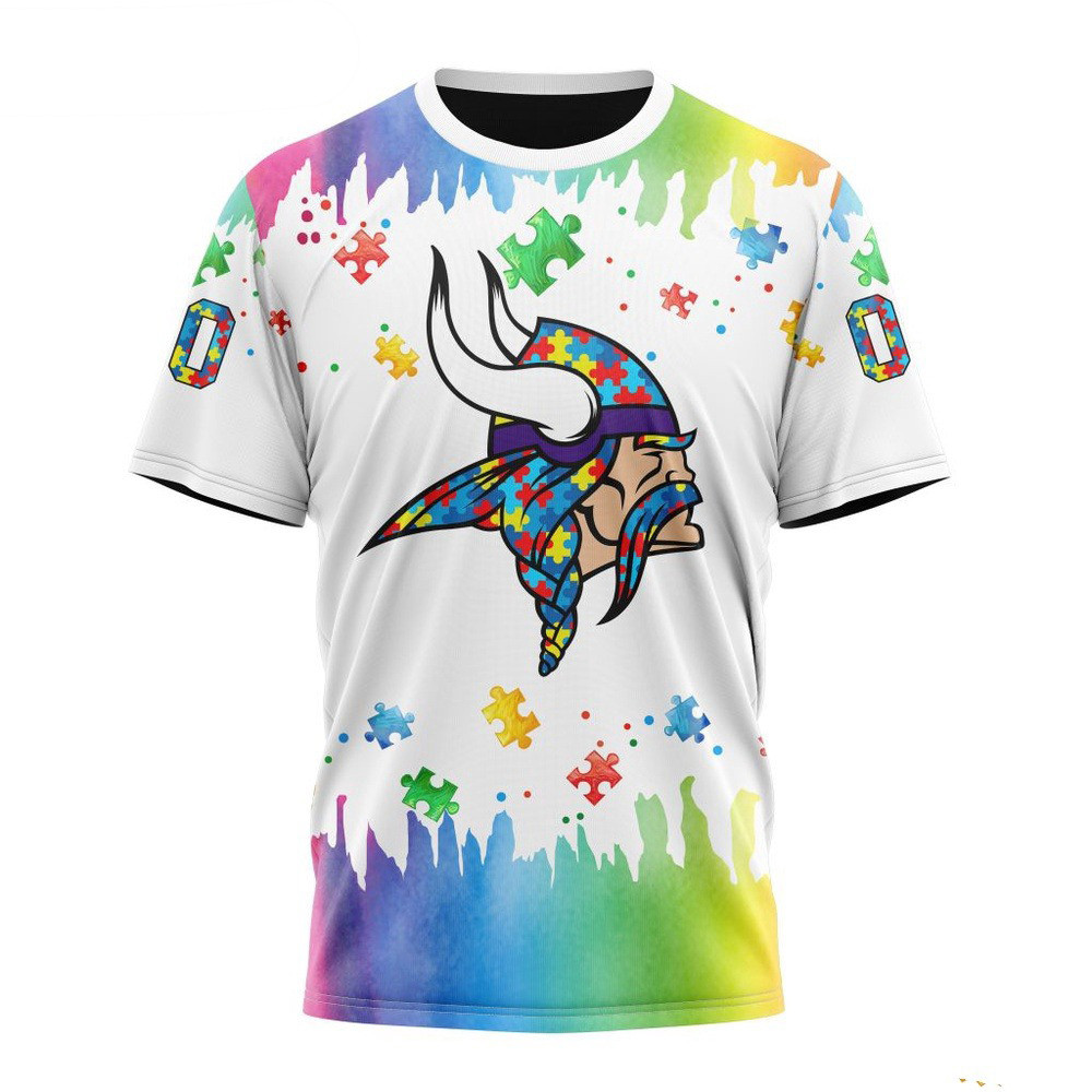 Custom NFL Minnesota Vikings Autism Awareness Design T-Shirt Football Fan Gift Ideas