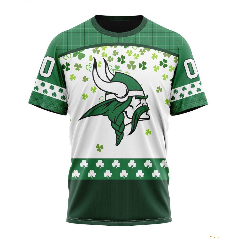 Custom NFL Minnesota Vikings St Patrick's Day Design 3D T-Shirt Best Gifts For Football Fans