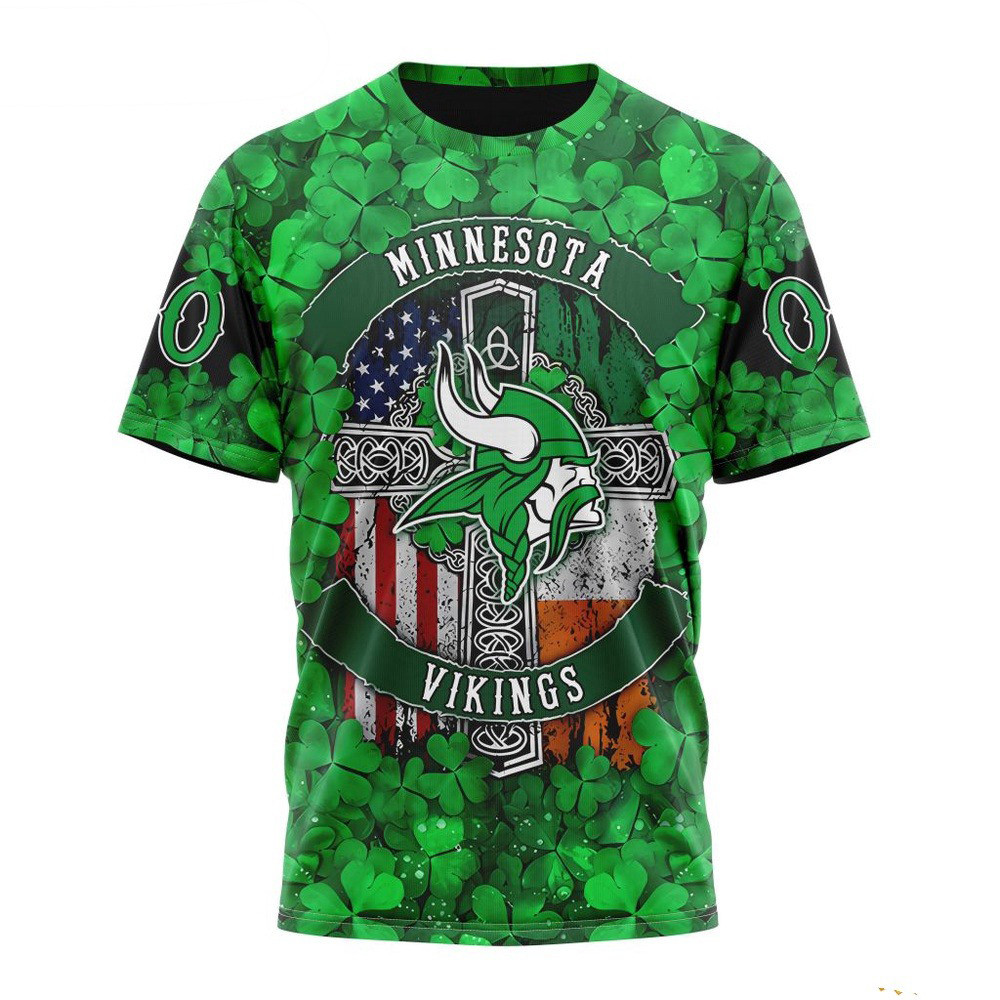 Custom NFL Minnesota Vikings St Patrick's Day Design 3D T-Shirt Gifts For Football Fan