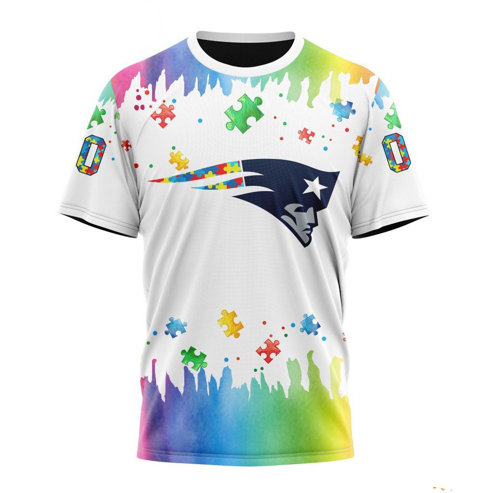 Custom NFL New England Patriots Autism Awareness Design 3D T-Shirt Best Football Gifts