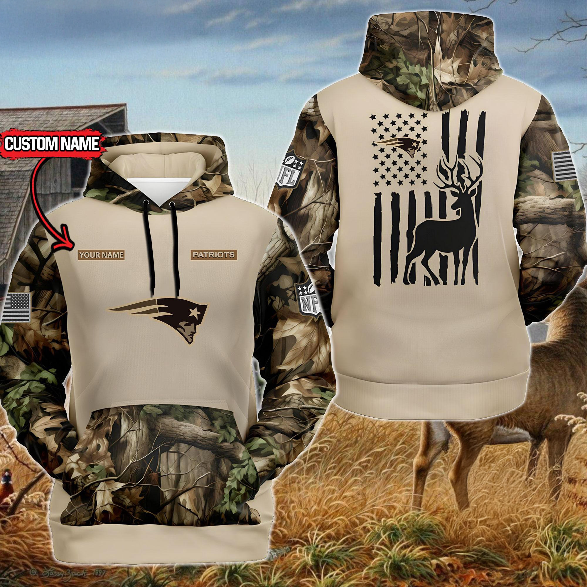 Custom NFL New England Patriots Special Deer Hunting Hoodie Football Related Gifts