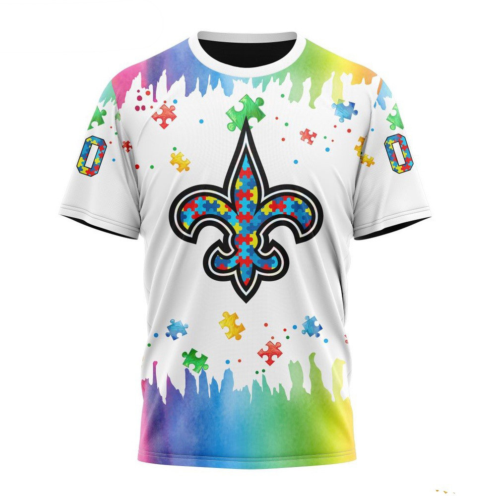 Custom NFL New Orleans Saints Autism Awareness Design T-Shirt Best Gifts For Football Fans