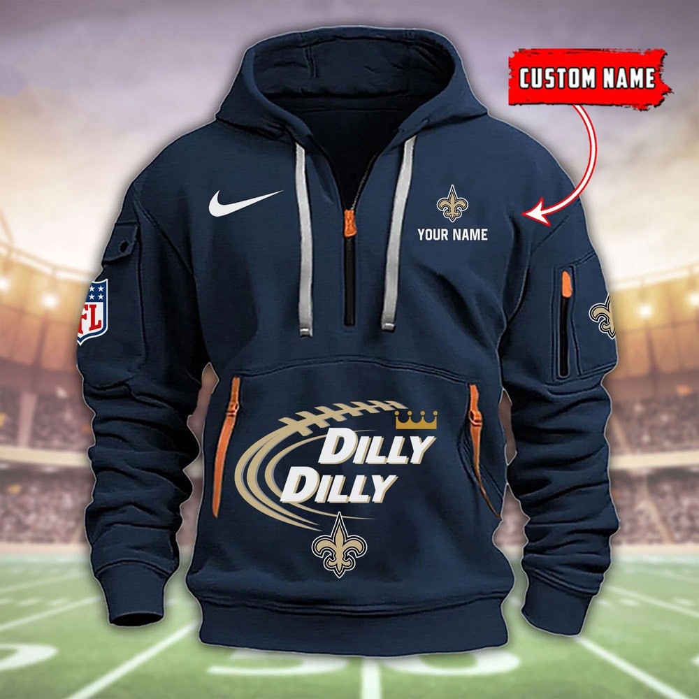 Custom NFL New Orleans Saints Dilly Dilly Football Quarter Zip Hoodie Merch For Fans