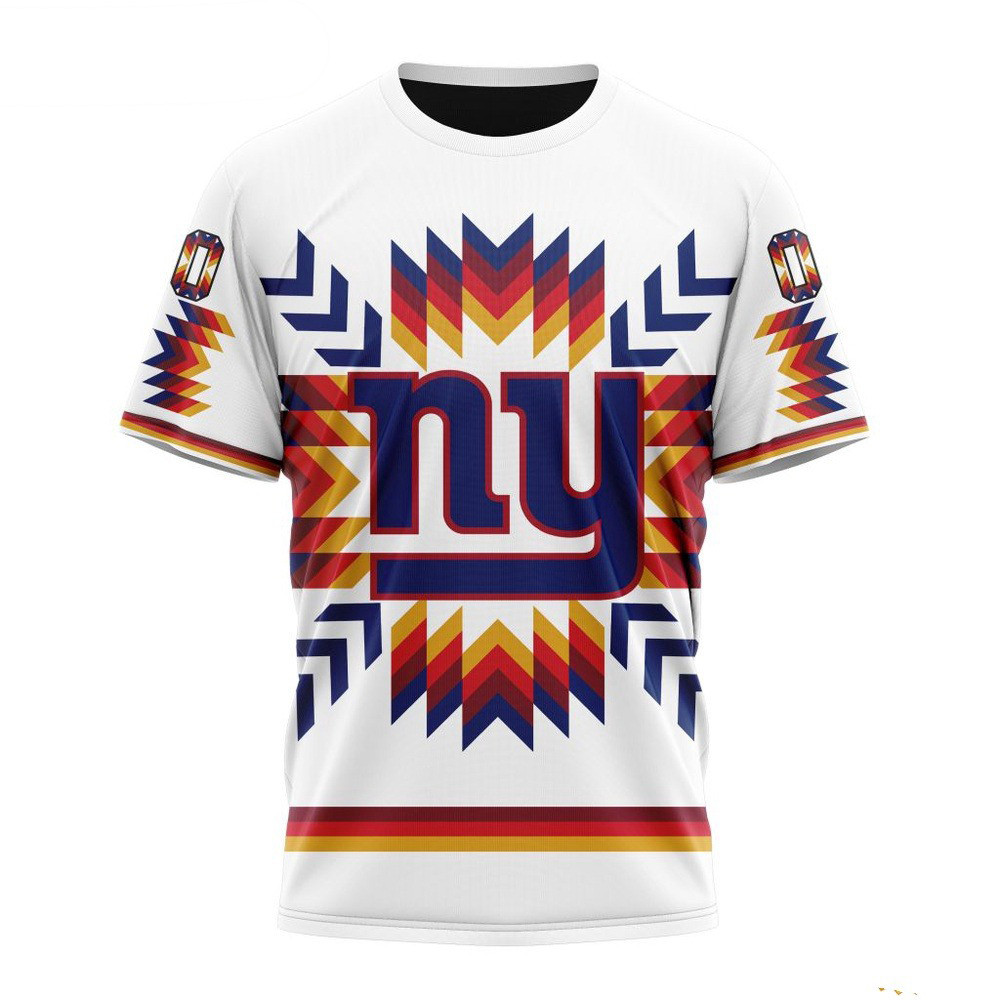 Custom NFL New York Giants T-Shirt With Native Pattern Football Themed Gifts