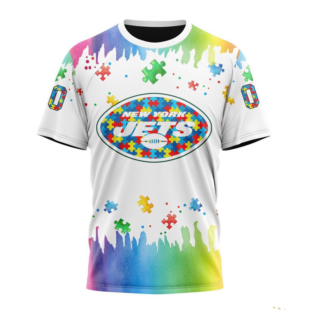 Custom NFL New York Jets Autism Awareness Design 3D T-Shirt Presents For Football Fans