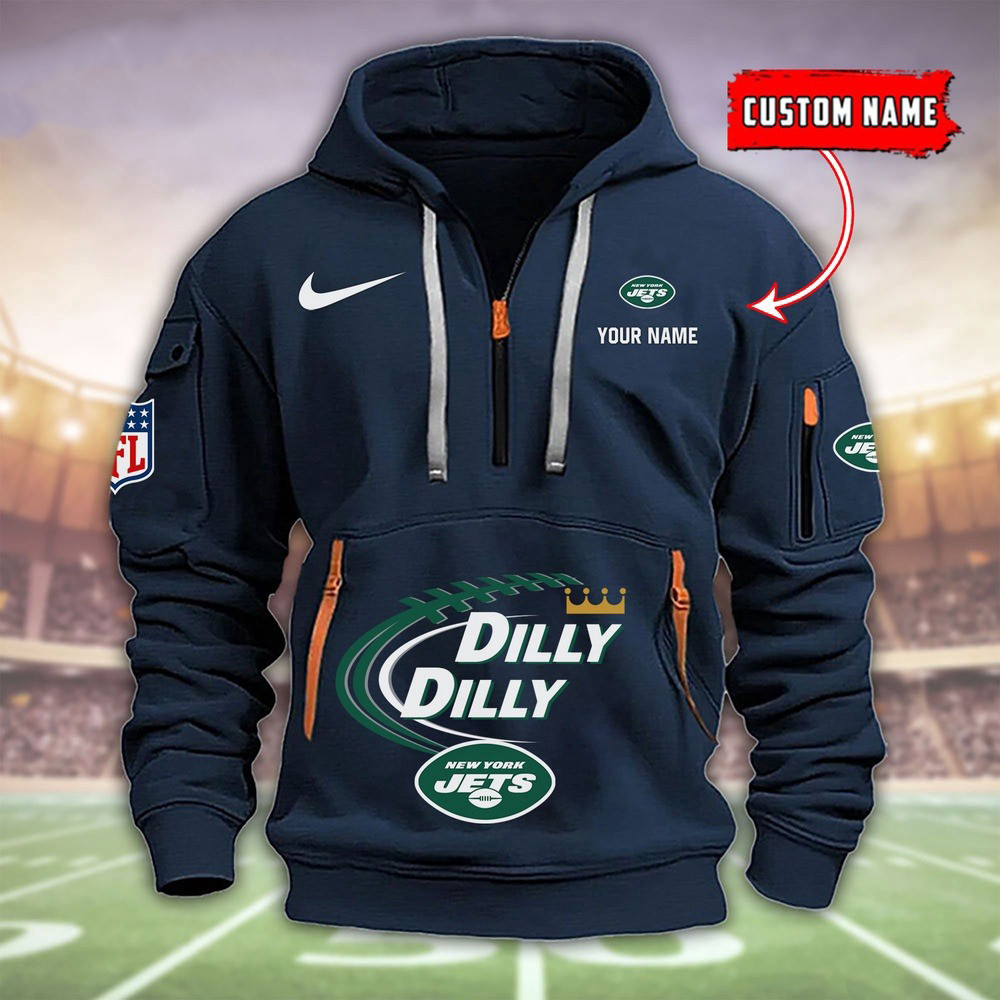 Custom NFL NY New York Jets Dilly Dilly Football Quarter Half Zip Hoodie Fan Merch Gifts