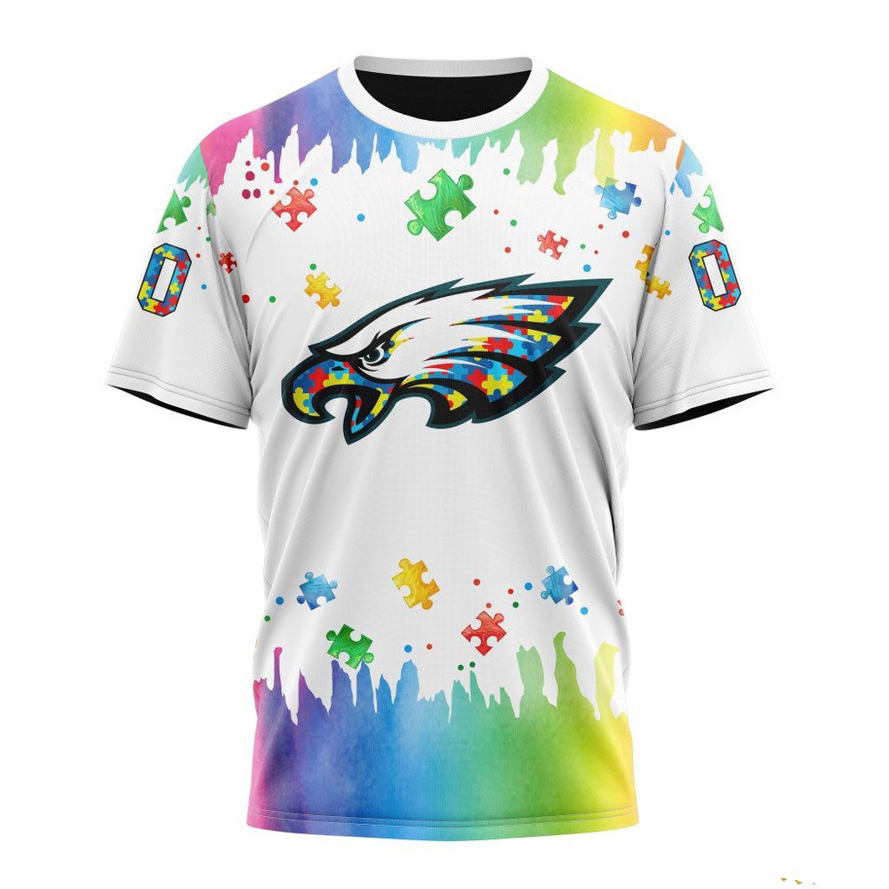 Custom NFL Philadelphia Eagles Autism Awareness Design 3D T-Shirt Football Related Gifts