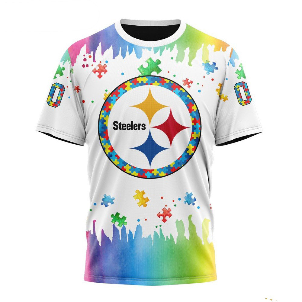 Custom NFL Pittsburgh Steelers Autism Awareness Design T-Shirt Football Related Gifts