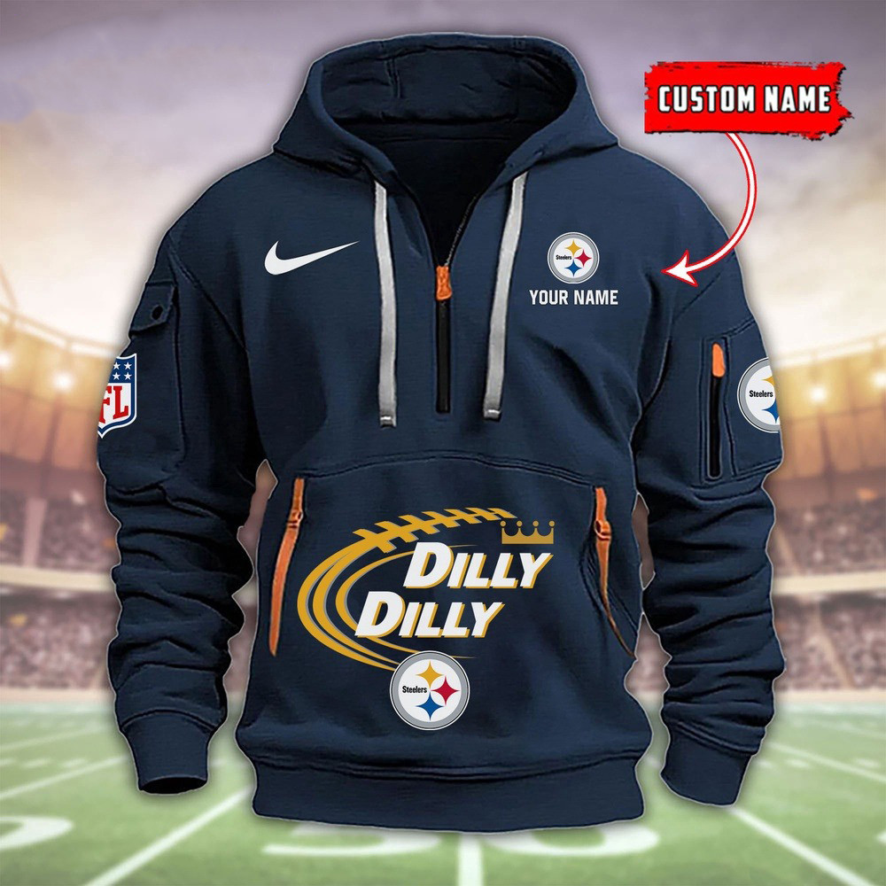 Custom NFL Pittsburgh Steelers Dilly Dilly Quarter Zip Hoodie Half Zip Hooded Sweatshirt