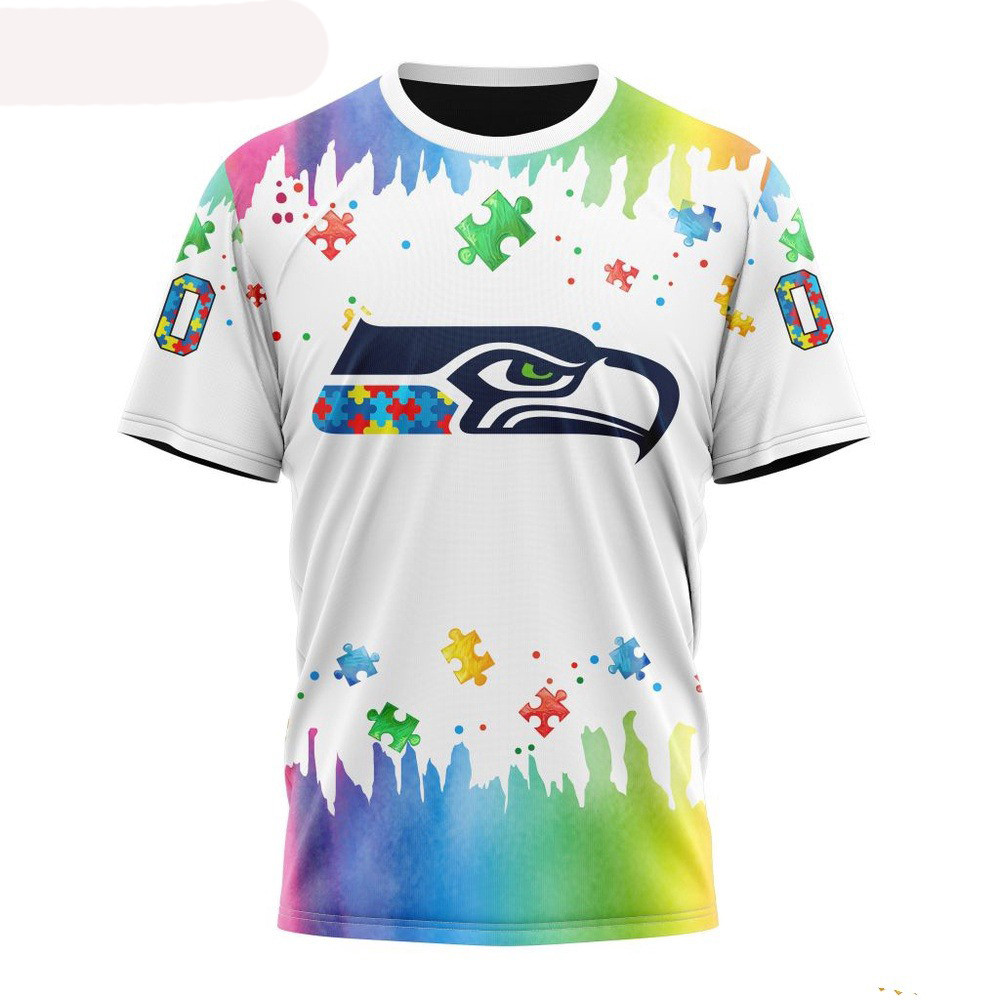 Custom NFL Seattle Seahawks Autism Awareness Design T-Shirt Football Themed Gifts