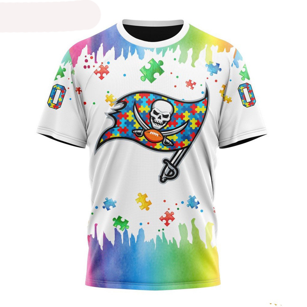Custom NFL Tampa Bay Buccaneers Autism Awareness Design T-Shirt Gifts For Football Fan