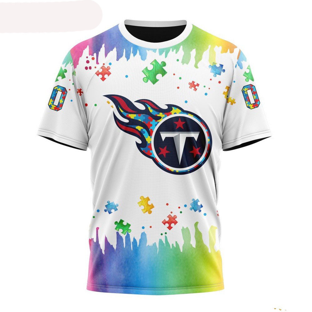 Custom NFL Tennessee Titans Autism Awareness Design 3D T-Shirt Gifts For Football Fan