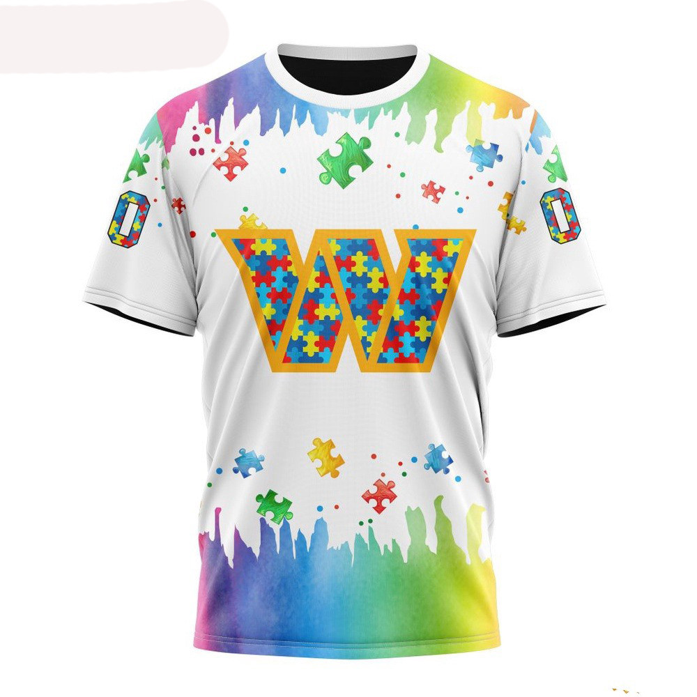 Custom NFL Washington Commanders Autism Awareness Design T-Shirt Best Football Gifts