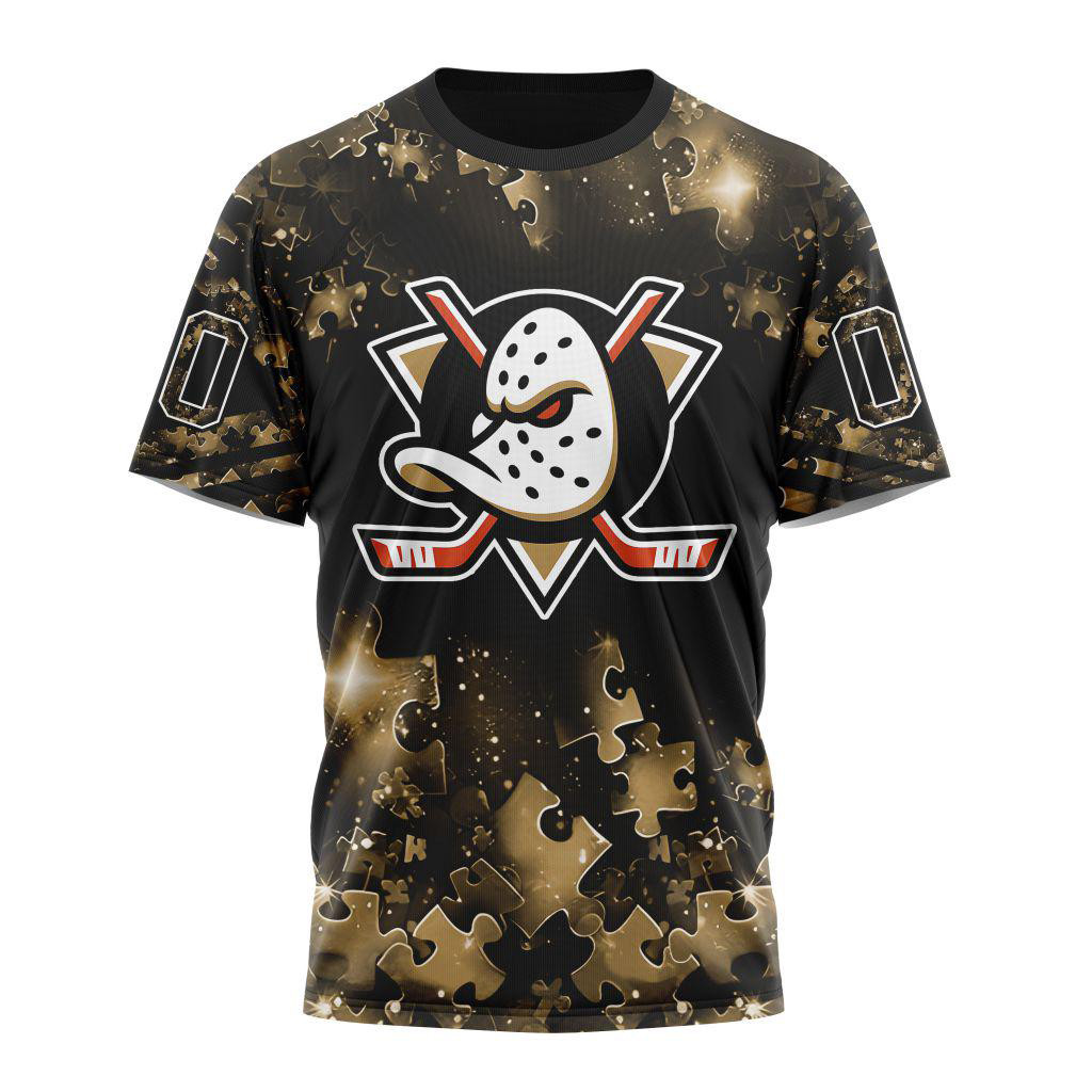 Custom NHL Anaheim Ducks Autism Awareness Hockey New Design T-Shirt Ice Hockey Fan Gifts