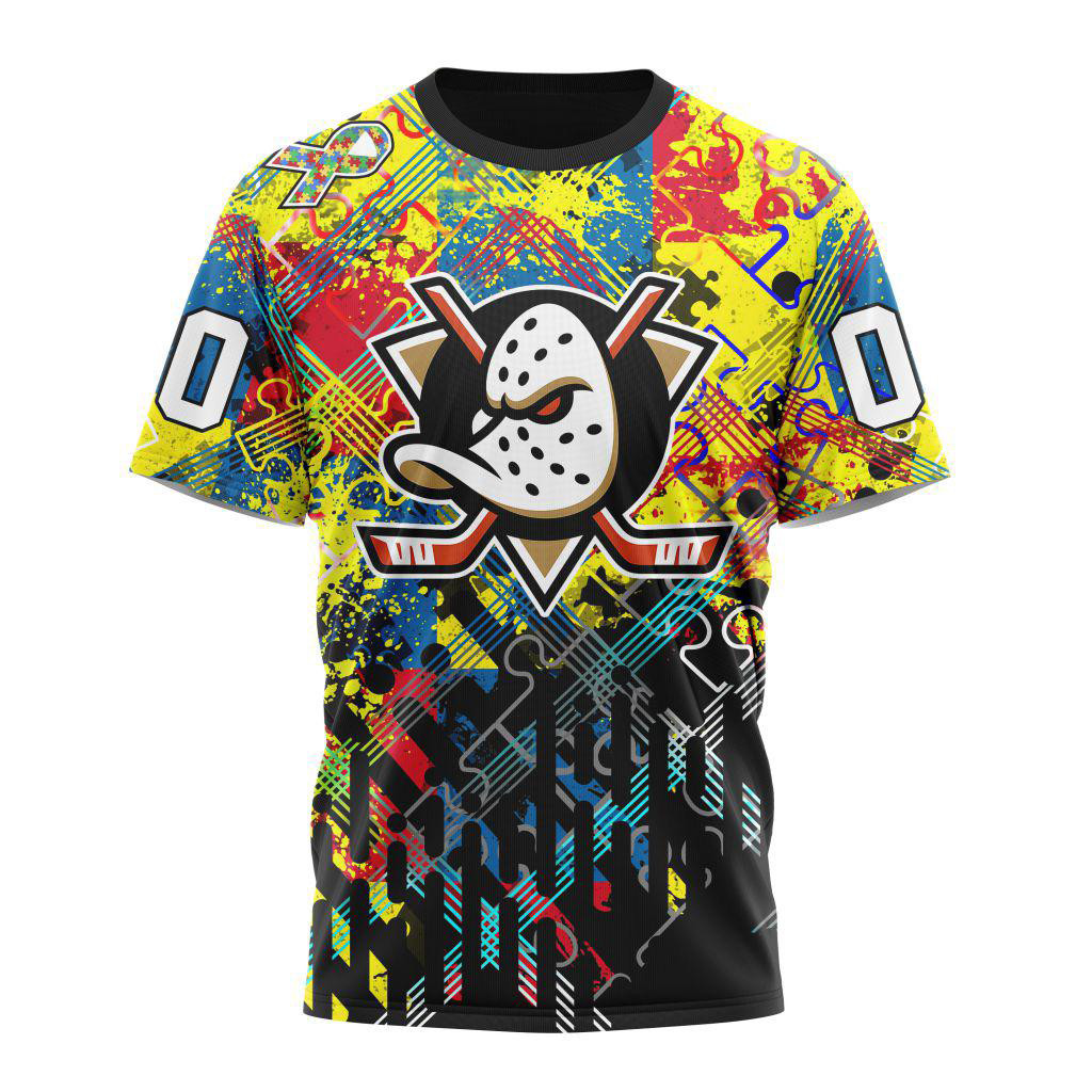 Custom NHL Anaheim Ducks Hockey Logo Team Autism Awareness Design T-Shirt Hockey Fan Gifts