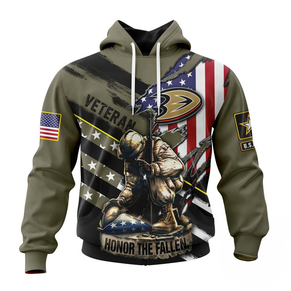 Custom NHL Anaheim Ducks Special Hockey Honor Veterans And Their Families Hoodie Gift For Fan