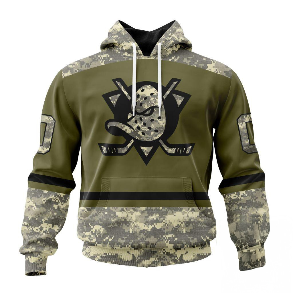 Custom NHL Anaheim Ducks Special Veterans Military Appreciation Hoodie Gifts For Hockey Fans