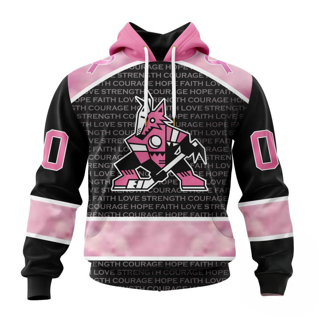 Custom NHL Arizona Coyotes Special Pink Fight Breast Cancer Hoodie Best Gifts For Hockey Fans