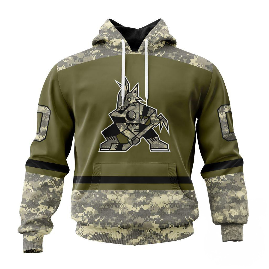 Custom NHL Arizona Coyotes Special Veterans Military Appreciation Hoodie Ice Hockey Fan Gifts