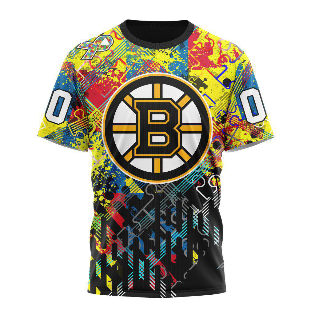 Custom NHL Boston Bruins Hockey Logo Team Autism Awareness Design T-Shirt Gifts For Fan