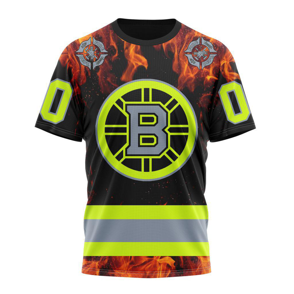 Custom NHL Boston Bruins Special Honoring Firefighters Design T-Shirt Hockey Fan Gifts