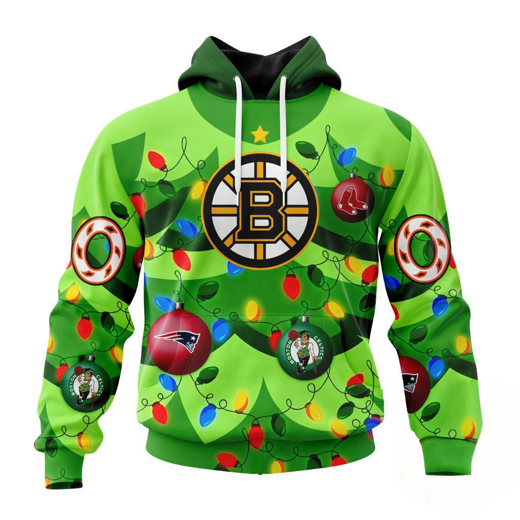 Custom NHL Boston Bruins Specialized Christmas Tree Color And City's Sports Teams Hoodie