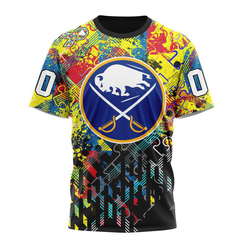 Custom NHL Buffalo Sabres Hockey Logo Team Autism Awareness Design T-Shirt Gifts For Hockey Fan