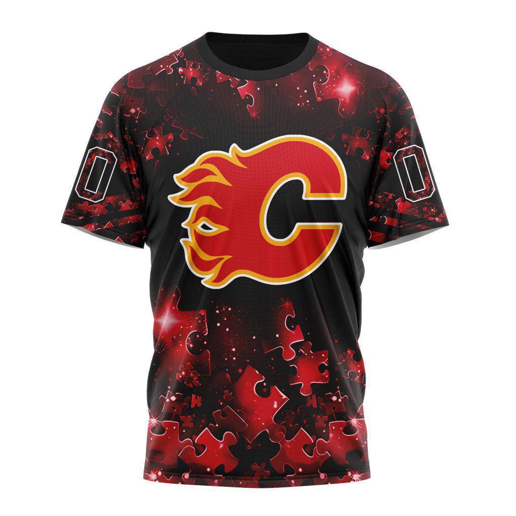 Custom NHL Calgary Flames Autism Awareness Hockey New Design T-Shirt Best Gifts For Hockey Fan