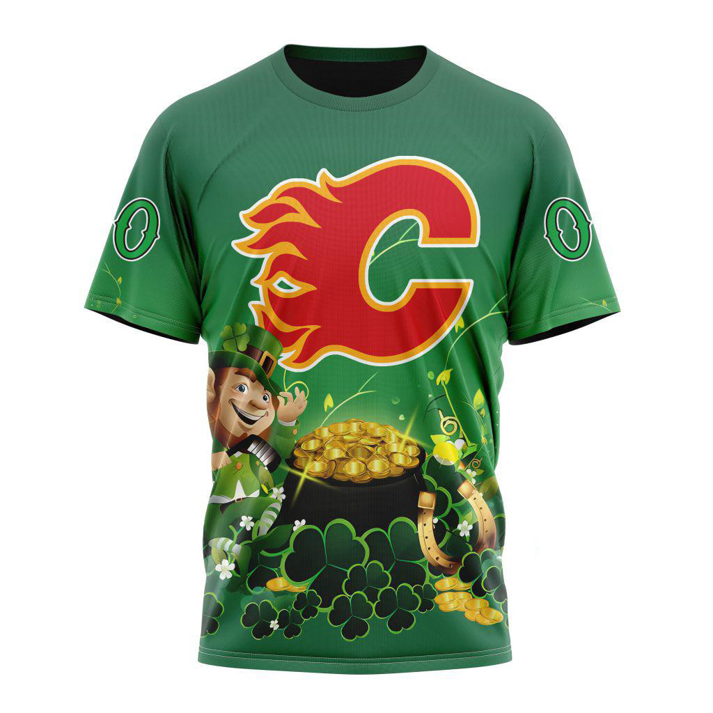 Custom NHL Calgary Flames Shirt Happy Saint Patrick's Day Hockey Team Fan T-Shirt