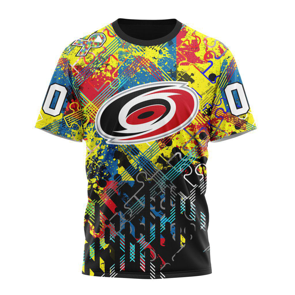 Custom NHL Carolina Hurricanes Hockey Logo Team Autism Awareness Design T-Shirt Hockey Fan Gift