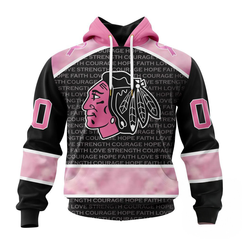 Custom NHL Chicago Blackhawks Special Pink Fight Breast Cancer Hoodie Presents For Hockey Fans