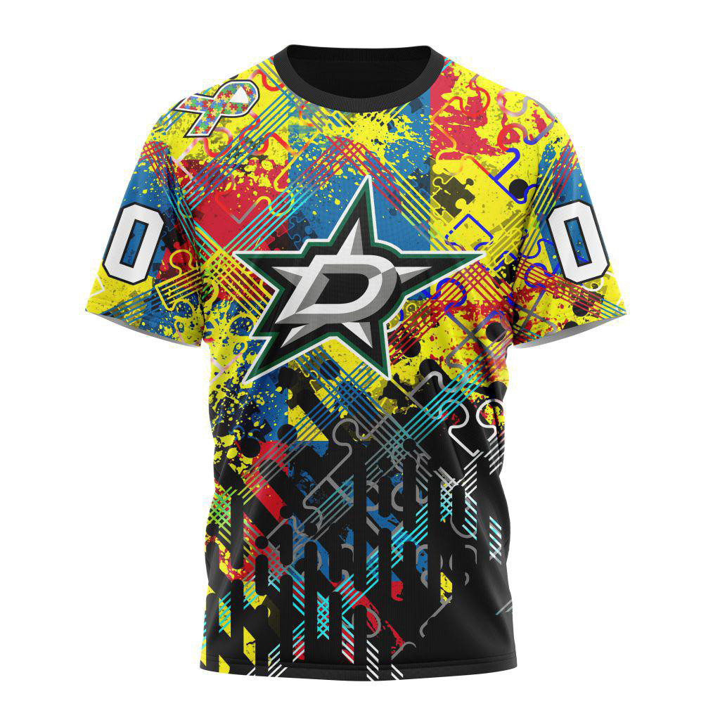 Custom NHL Dallas Stars Hockey Logo Team Autism Awareness Shirt Great Gifts For Hockey Fans
