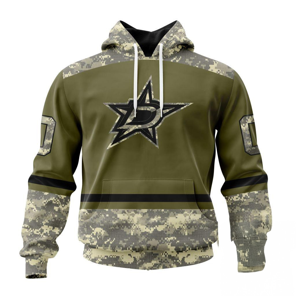 Custom NHL Dallas Stars Special Veterans Military Appreciation Hoodie Good Gifts For Hockey Fans