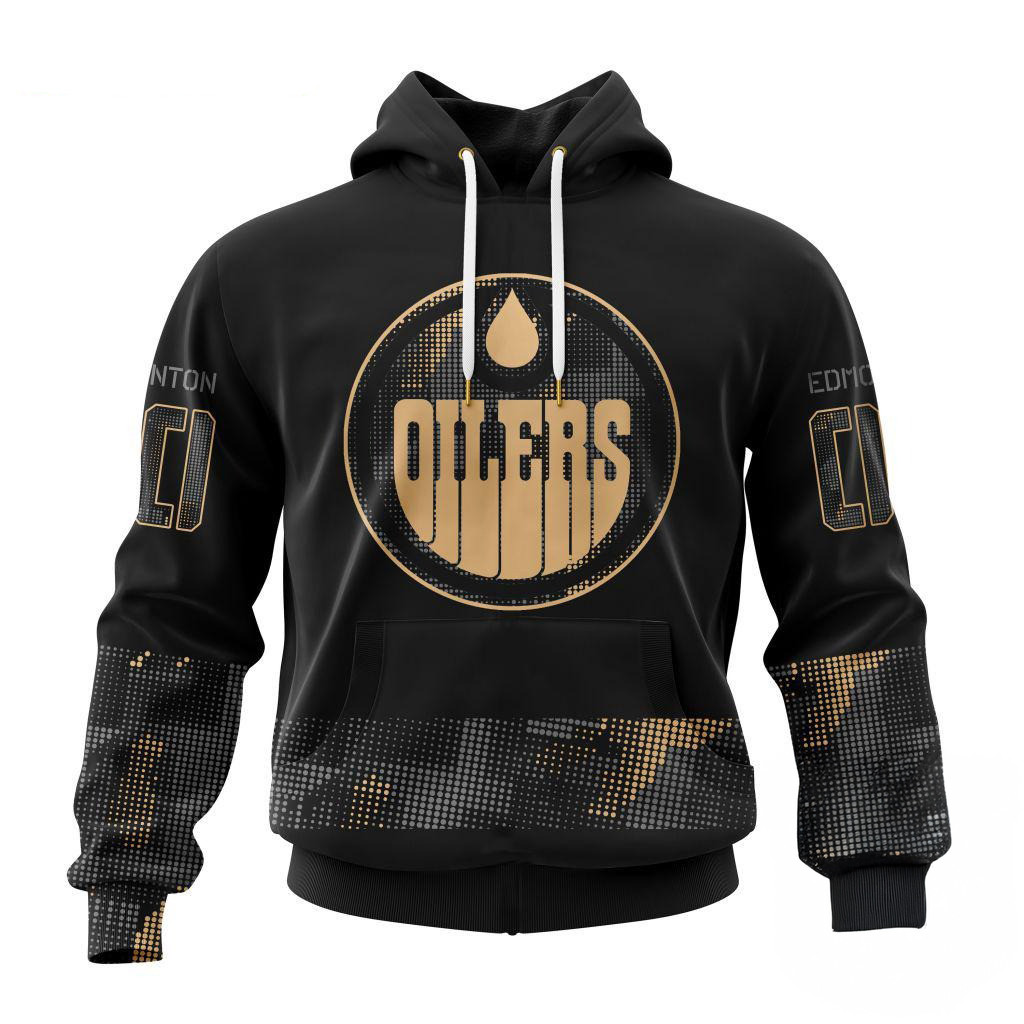 Custom NHL Edmonton Oilers Veterans Military Appreciation Hoodie Best Gifts For Hockey Fans