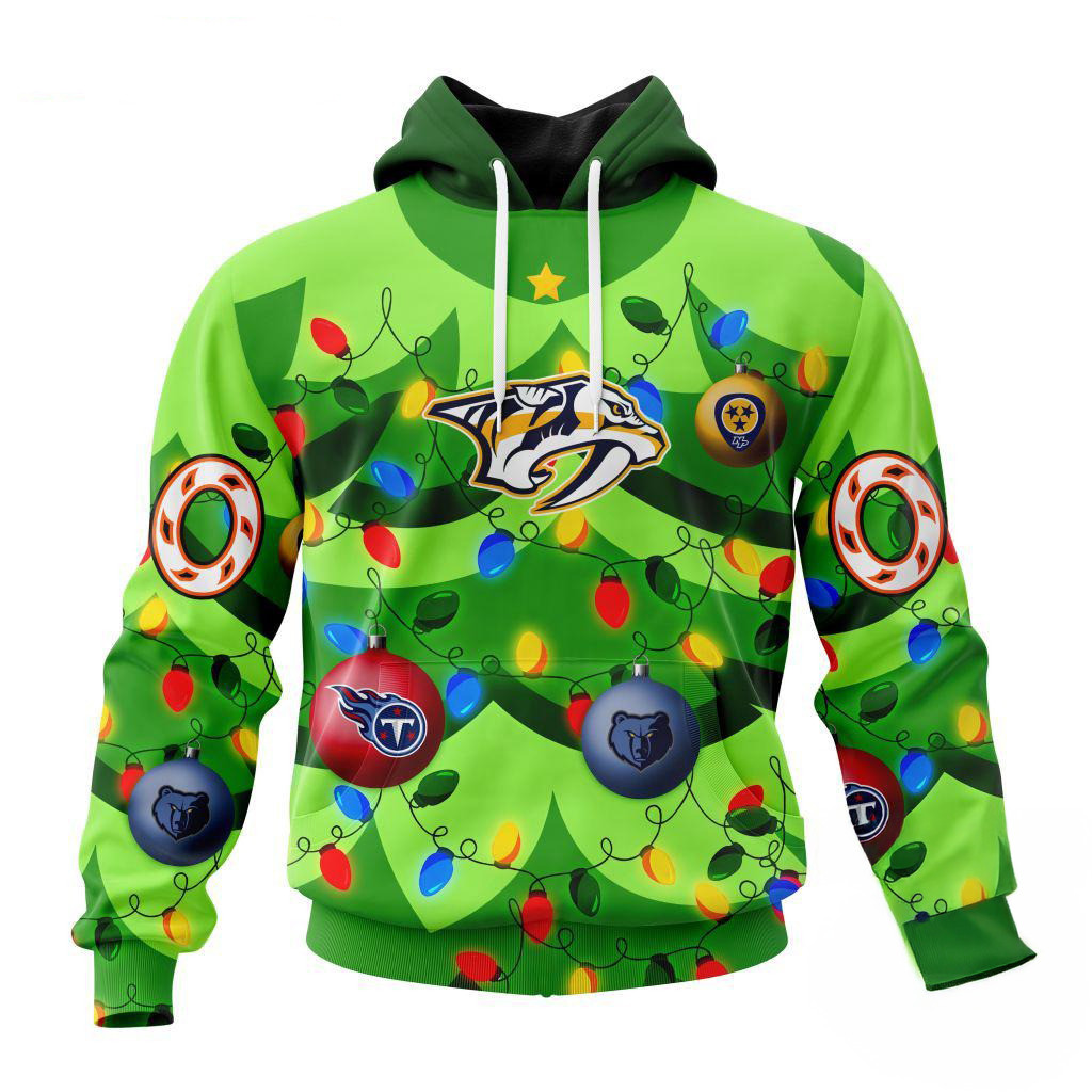 Custom NHL Nashville Predators Specialized Christmas Tree Color And City's Sports Teams Hoodie