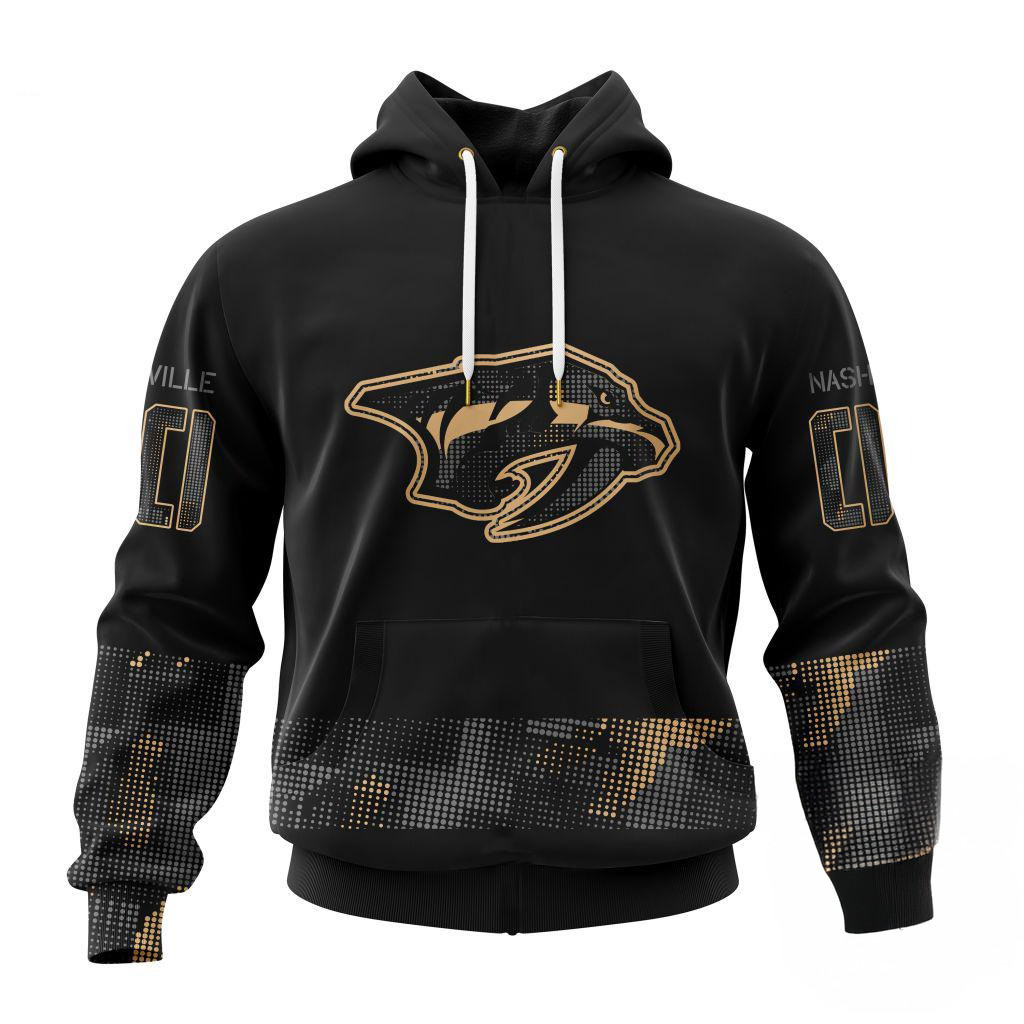 Custom NHL Nashville Predators Veterans Military Appreciation Hoodie Gifts For Ice Hockey Fans