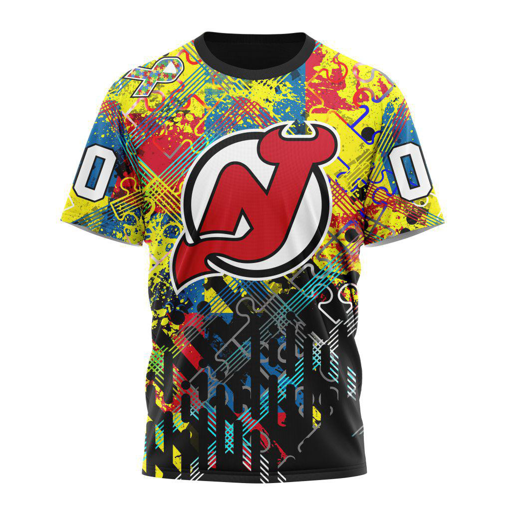 Custom NHL New Jersey Devils Hockey Logo Team Autism Awareness Shirt Gift Ideas For Hockey Fans