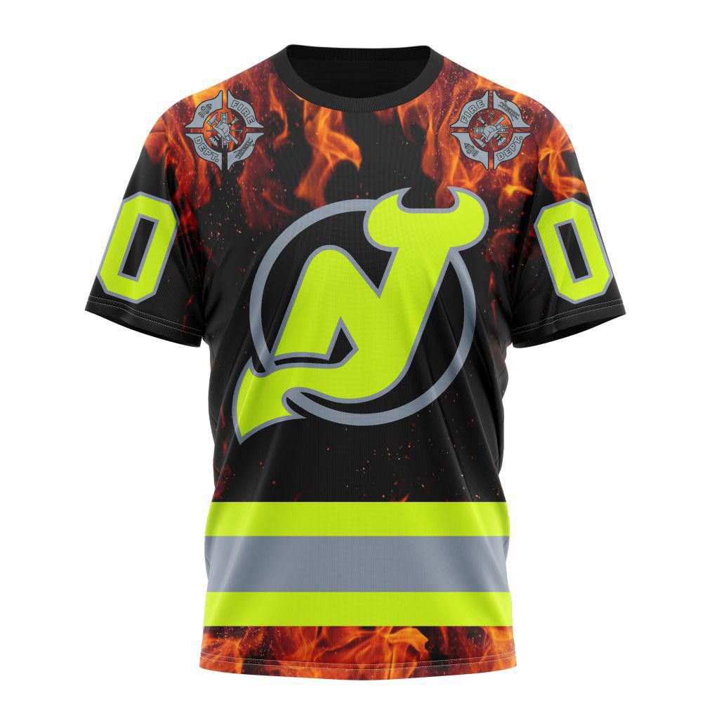 Custom NHL New Jersey Devils Special Honoring Firefighters Design Shirt Gifts For Hockey Fan