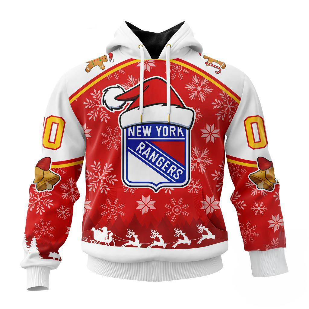 Custom NHL New York Rangers Special Santa Hats Logo Team Merry Christmas Hoodie Fan Gifts
